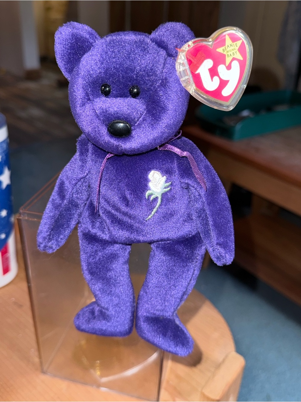 Ty Princess Plush Bear with Embroidered White Rose